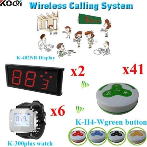 Restaurant Call System Wireless Restaurant Paging System Calls,41pcs K-H4 Calling Buttons &2pcs P-402NR Display Screen& 6 Watch
