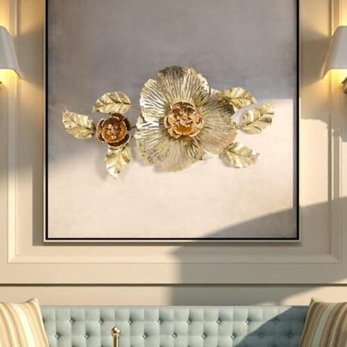 Modern Luxury Wrought Iron 3D Solid Wall Hanging Peony Flower Crafts Decoration Home Livingroom Hotel Bar Wall Mural Ornaments