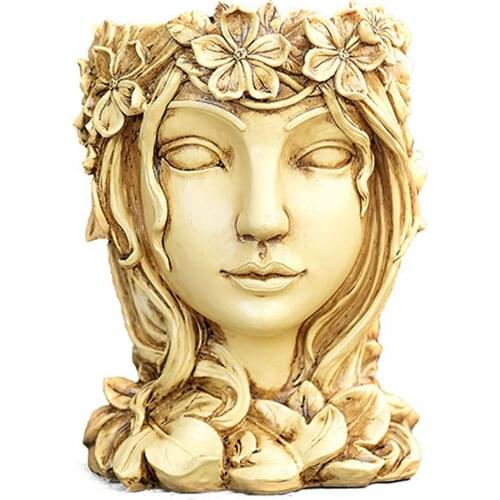 Goddess Statue Flower Vase Succulent Pot Resin Crafts Creative Home Furnishings Wooden Color Flowerpot