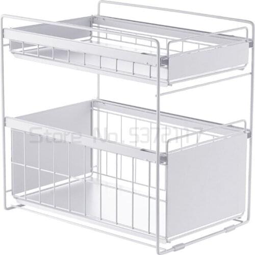 Kitchen sink storage rack without installation double layer drawable drawer seasoning storage rack with large capacity