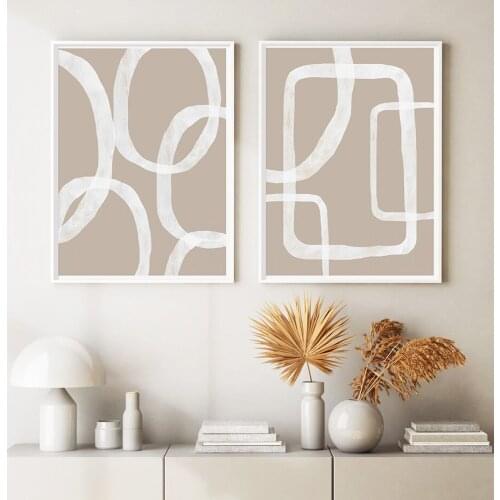 Self-adhesive Wall Stickers Trendy Abstract Brush Beige Painting Wall Art Posters Print Home Decor Wallpapers Room Decoration