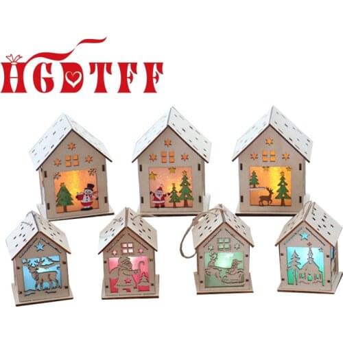 Christmas Tree Ornaments Glow In Light Christmas Wooden Pendants Hanging Ornaments for Home Christmas Party New Year Decorations