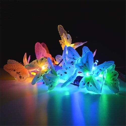 Solar Powered 12leds Butterfly Fiber Optic led Fairy String Lights Waterproof Christmas Outdoor Garden Holiday Night Lighting