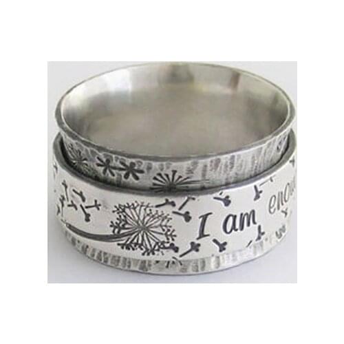 YSDLJG Fashion Punk Retro Dandelion Carving Ring I Am Enough Letter Ring Women Wedding Engagement ring Jewelry Gift