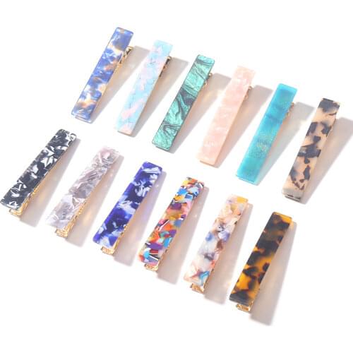 2021 New Arrival Acrylic Leopard Print Long Hairpin Retro Marbled Side Clip Womens Headdress Korean Ins Net Red Word Clip