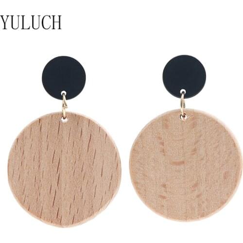 YULUCH 2018 New Fashion Women Teardrop Wooden Jewelry Round Wood Earrings Geometric Dangle Earrings