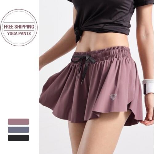 Women Hight Elastic running shorts Anti-light two layers workout short Quick Dry Loose Sports Fitness Gym