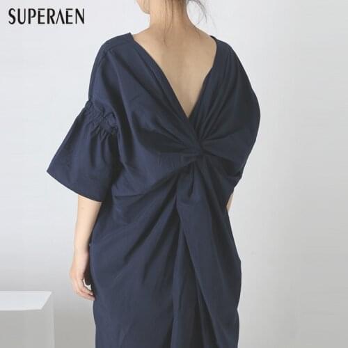 2021 New Women Fashion Elagnt Dress Chic South Korea Loose Purchasing Backless Folds Solid Color Long Lady Sexy