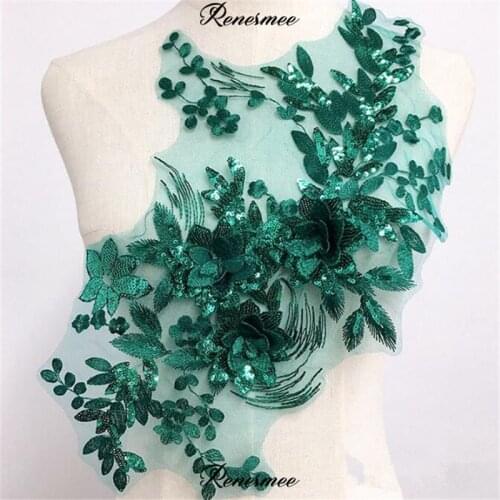 2Pc Purple Green Pink Sequin Embroidery 3D Flower Lace Applique Patch Dress Skirt 45.5X27.3cm Decoration diy Cloth diy Accessory