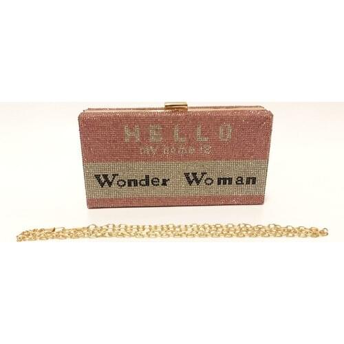 2021hello small rectangular new rhinestone hand bag with diamond banquet bag fashion envelope bag one-shoulder slanting cross la