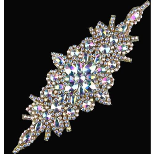 30pcs/lot)Hot Fashion Beaded Rhinestone Appliques Motif Patch Artificial Hot-Fix Crystal Trimming DIY Girl Bridal Belt Sash