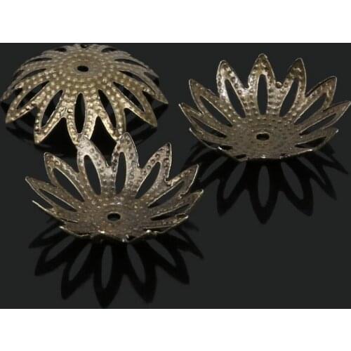 3x17mm 100pcs/lot 2016 High Quality DIY Antique Bronze Plated Hollow Flower Iron Metal Charms Bead Caps for Jewelry Making