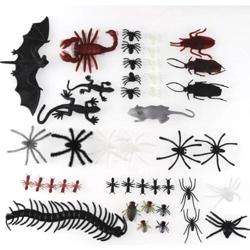 44pcs Simulation Plastic Funny Bat Bugs Fake Spiders Scorpion Halloween Creative Horror Props For Party Diy Decoration