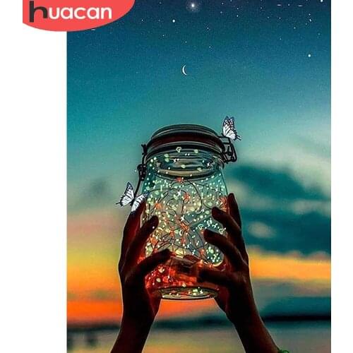 HUACAN Diamond Embroidery Night Scenery Diamond Painting Star Bottle Mosaic Hand Landscape Home Decor