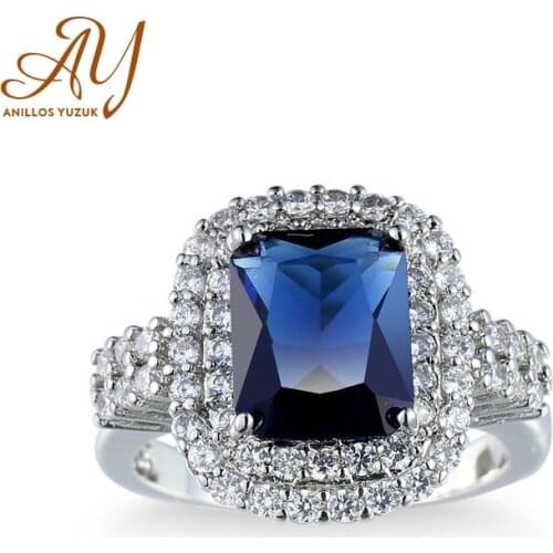 Anillos Yuzuk 925 Sterling Silver Jewelry Square Blue Green Red Gemstone Female Zircon Ring For Women Wedding Engagement Rings