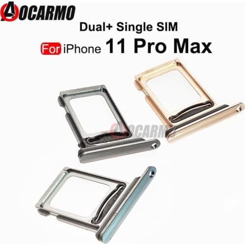 Aocarmo 10PCS/Lot Dual Sim Card For iPhone 11 Pro Max Single SIM Card Tray Slot Holder Replacement Parts