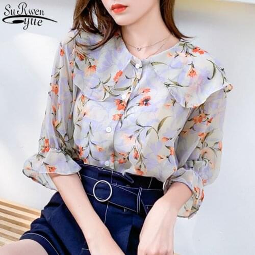 Blusas Plus Size Womens Tops Blouses 2021 Summer Chiffon Blouse Short Sleeve Top Print Floral Woman Shirt Wild Clothing 10038