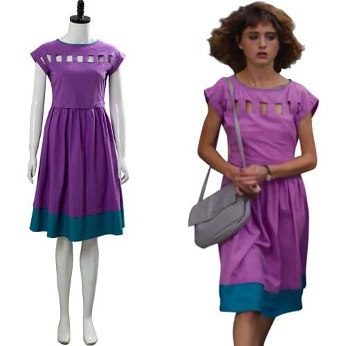 Fast delivery Stranger Things 3 Nancy Wheeler Purple Dress Outfit Uniform Cosplay Halloween Carnival Costume girl summer dress