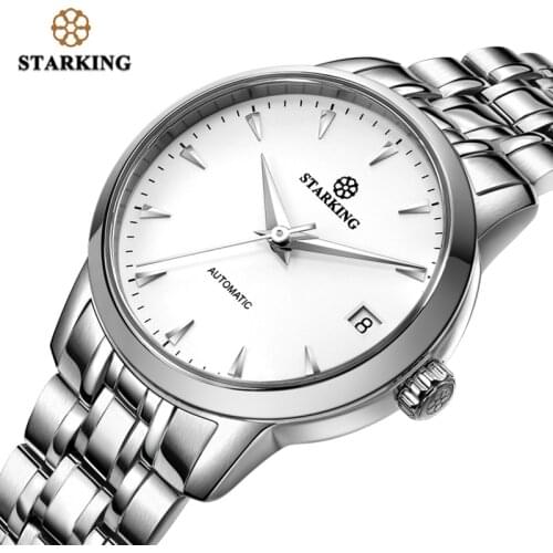StarKing Women watch Automatic Stainless Steel Leather White Dial WristWatch Auto Date Ladies Mechanical Relogio Feminino