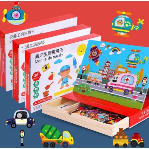 Wooden childrens spelling music magnetic figures figures characters scene puzzle board puzzle childrens toys M68