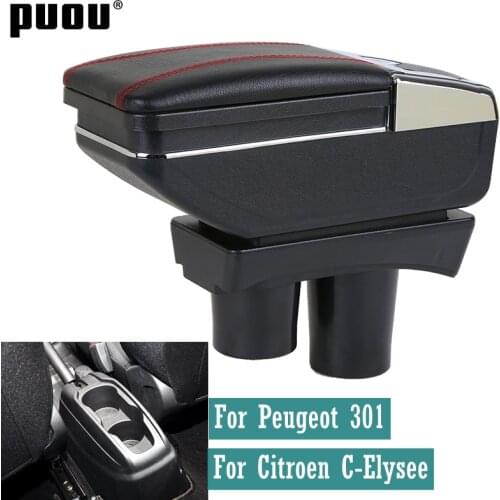 Rotatable Car Center Centre Console Storage Box Armrest box PU Leather with cup holder For Peugeot 301/Citroen C-Elysee