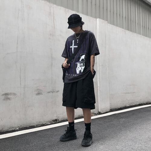 Function zipper open fork pants mens tide ins country hip-hop loose fall workwear shorts summer couple five points