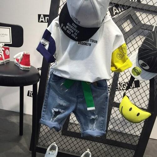 Boys T Shirt Cotton Children Clothing Short-sleeves T Shirt for Baby Boys Letter Print Kids Top Tees Patchwork Top Casual Infant