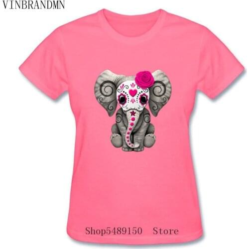 Hipster Short Sleeve Tees Casual Kawaii Tops New Harajuku Cute Baby Elephant T-Shirt Women Pink Day Funny Dead Sugar Skull Tees