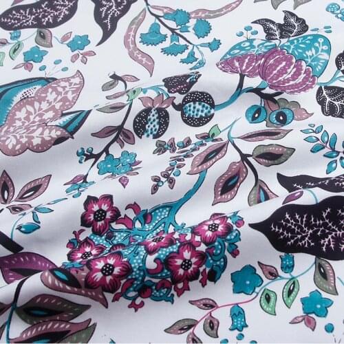 HLQON cotton sateen plant pattern fabric for women clothing sewing upholstery tissue wedding dress patchwork DIY