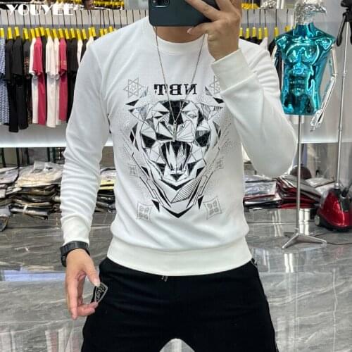 Diamond Tiger Head Hoodies Male Brand Fashion Slim Fit 2021 Autumn Winter New O-neck Long Sleeve Top Pullover Men’s Clothing 4XL