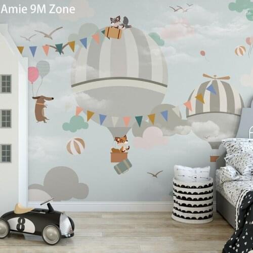 Tuya Art pale blue grey color cartoon balloon and animal design for kids room bedroom wall decor wallpapers discount