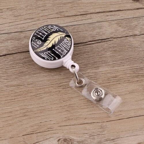 JF794 Fashion Feather Retractable Badge Reel Student Nurse Exhibition ID Name Card Badge Holder Office Supplies