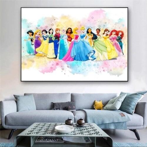 Disney Princesses Art Disney Canvas Painting Poster and Prints Nursery Wall Art for Living Room Decoration Birthday Gift Toys