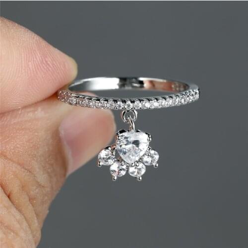 Cute Cat Paw Dog Claw Pendant Ring White Zircon Love Heart Stone Ring Vintage Gold Silver Color Animal Footprint Rings For Women