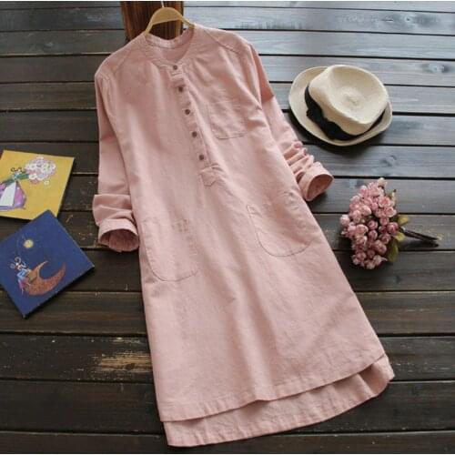 2021 ZANZEA Women Vintage Long Sleeve Buttons Cotton Mini Shirt Dresses Summer Casual Short Vestido Loose Long Top