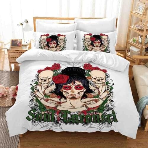 Skeleton Bedding Set 3D Print Black White Skull Duvet Cover King Queen Double Bed Quilt Cover Terror Cartoon Bedspread 2/3 Pcs