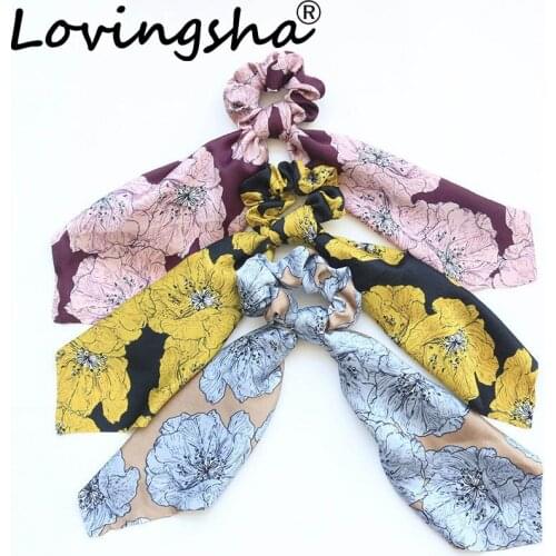 LOVINGSHA Fashion Sweet Print Girls Scrunchie Ribbon Elastic Hair Band Bow Hair Rubber Hair Ropes Women Hair Accessories ATC063