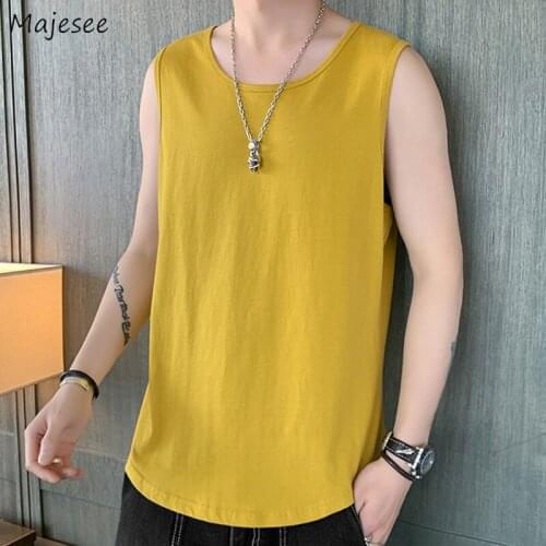 Summer Men Tank Tops Solid Plus Size M-3XL Casual Loose Fashion Sleeveless Tees Male Workout Muscle Singlet Chic Basic Classic
