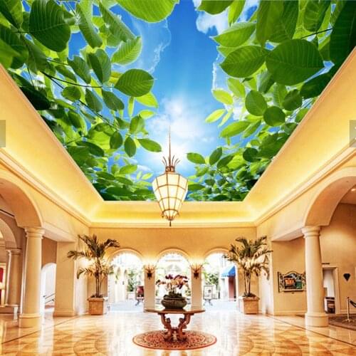 Large ceiling Papel Mural 8d/3D blue sky Wallpaper Mural for Living Room Wall paper 8d Green leaf Photo Mural 3D Wallcoverings