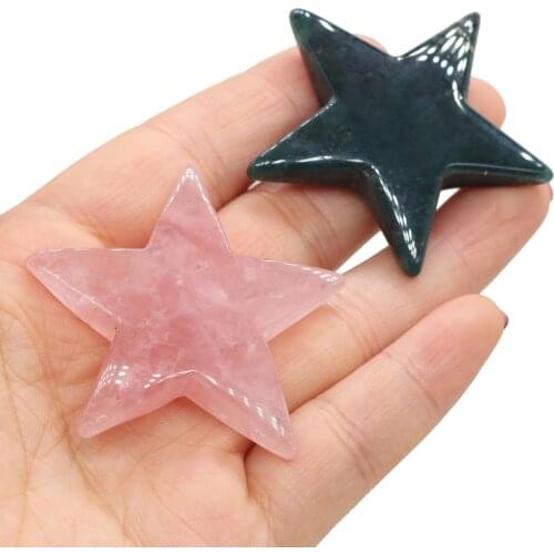 Natural Stone Five-pointed Star Pendant Rose Quartz Malachite Handmade Crafts DIY Cute Necklace Sweater Chain Jewelry Making