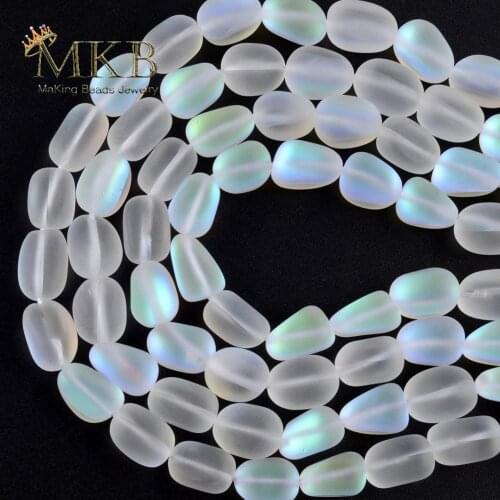 Natural Dull Polish Matte White Moonstone Irregular Beads For Jewelry Making 9*13mm Space Loose Beads DIY Bracelets Jewellery15"