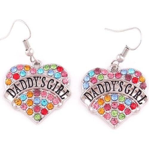 New Arrived Heart Earrings For Women DADDYS GIRL Written Colorful Crystals Birthday Gift For Daughter Zinc Alloy Dropshipping