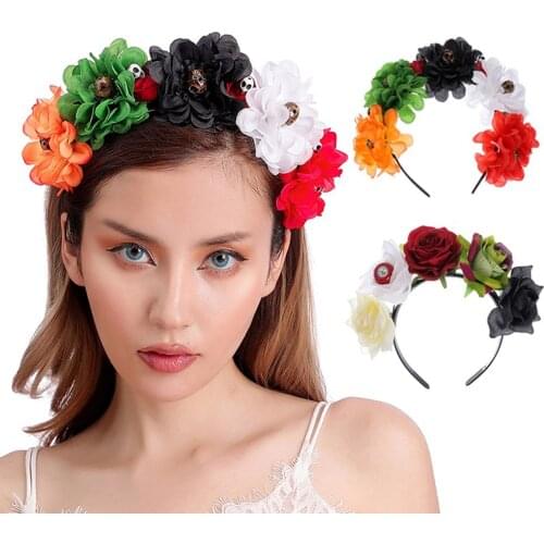 Halloween Hair Hoop Artificial Rose Skull Hair Clasp Headdress Hair Accessories for Party Carnival