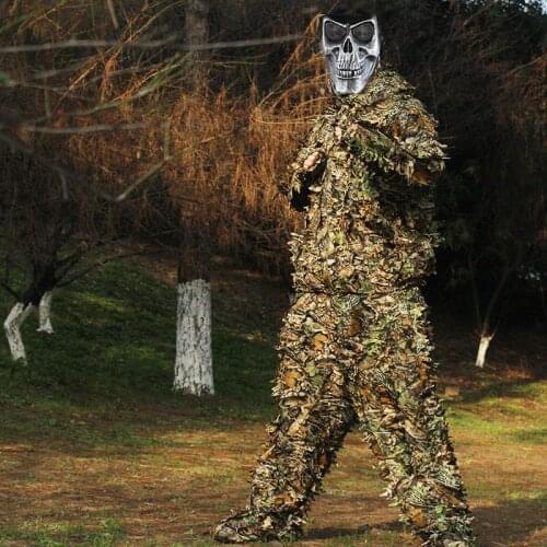 Hunting Ghillie Suit 3D Camo Bionic Leaf Linen Hunting Clothes Camouflage Jungle Woodland Birdwatching Poncho Hunting Clothing1