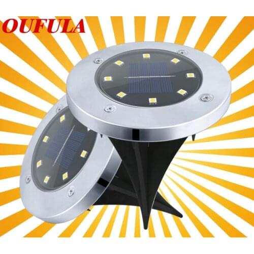 OUFULA New Solar Underground Lamps 8LED Stainless Steel Outdoor Waterproof Ground Insert Lawn Light Garden