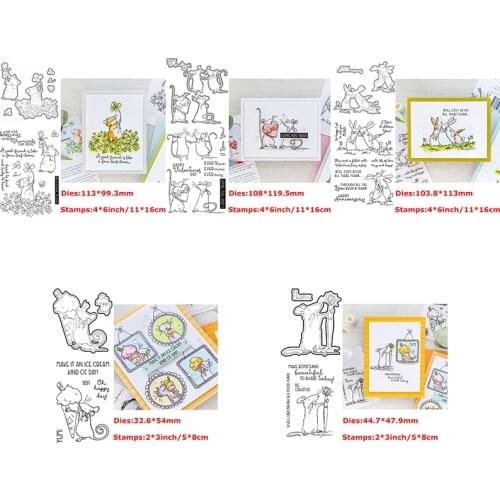 Cutting Dies & Clear Stamps Mice Mates Kiss Holds Hand Stealing Flowers Carrot Ice-cream Lovers Prattle I Love You Truly 2021