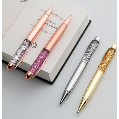 Luxury crystal pen with rose gold diamond ballpoint metal Brass pens stationery writing for school office gift