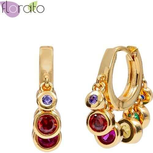 Exquisite Colorful Crystal Pendant 925 Sterling Silver Ear Buckle European American Style Hoop Earrings For Women Birthday Gifts