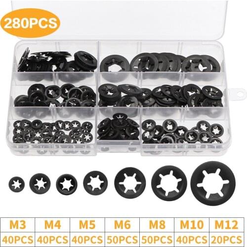 280pcs Internal Tooth Starlock Push On Locking Washers Speed Clips Fasteners Assortment Kit Washers Quick Speed Locking Washers