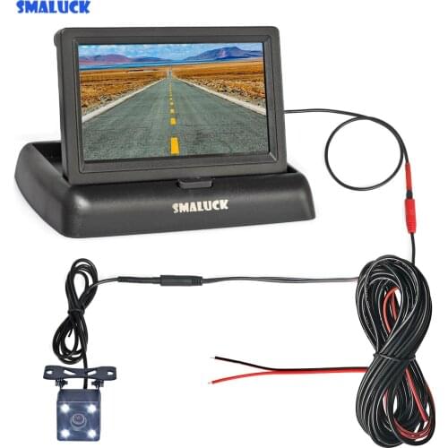 SMALUCK 4.3" Foldabl TFT LCD Car Monitor Vehicle Rear View Reverse Backup Car LED Camera Video Parking System Easy Installation